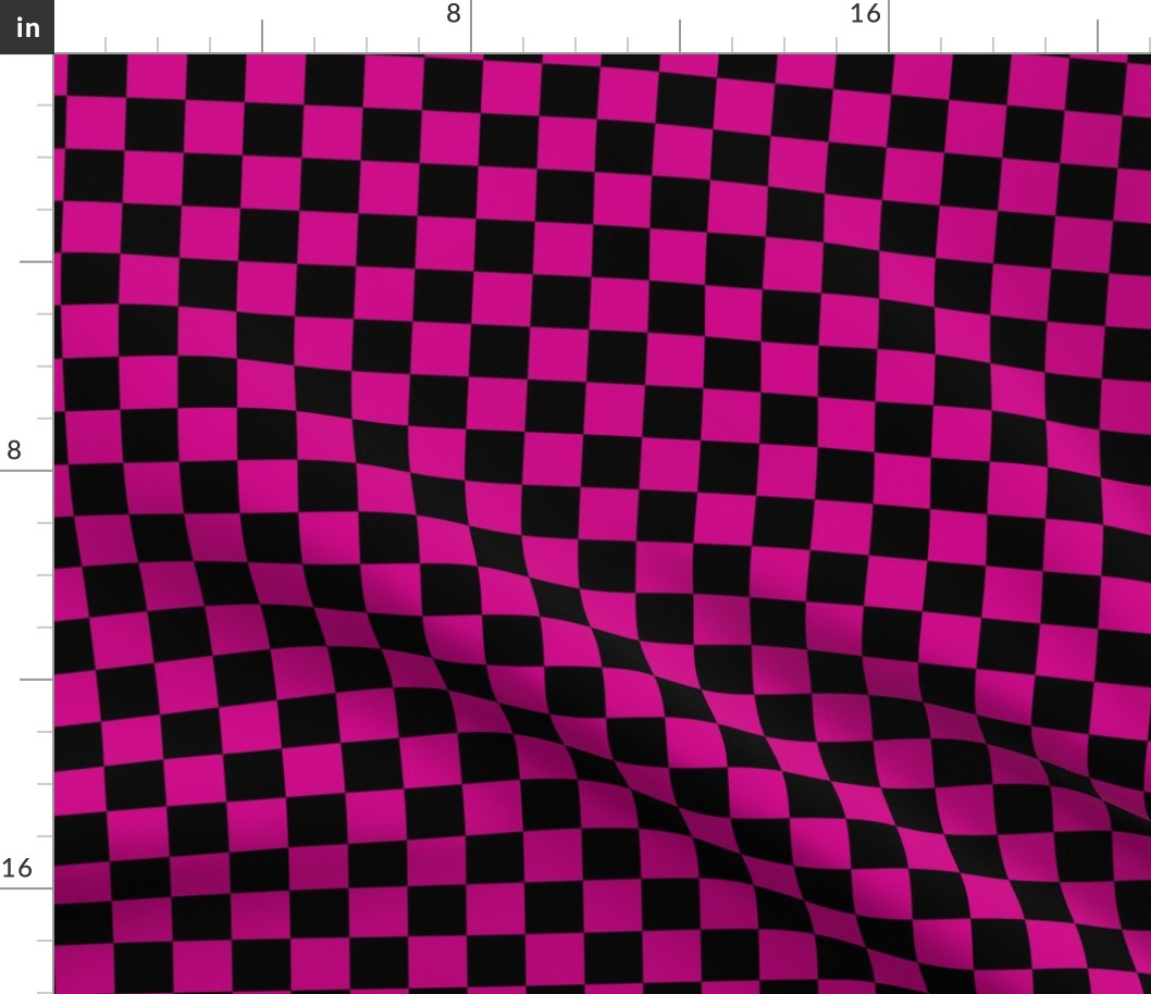 Checks - 1 inch (2.54cm) - Dark Pink (#CC0088) & Black (#000000)