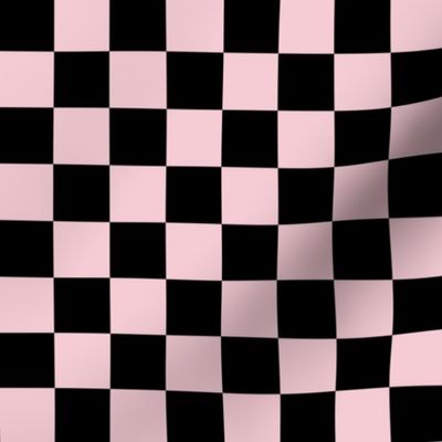 Checks - 1 inch (2.54cm) - Black (#000000) & Pale Pink (#F5CCD3)