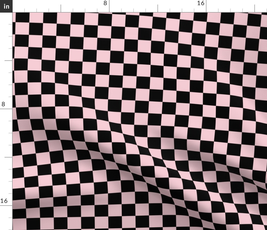 Checks - 1 inch (2.54cm) - Black (#000000) & Pale Pink (#F5CCD3)