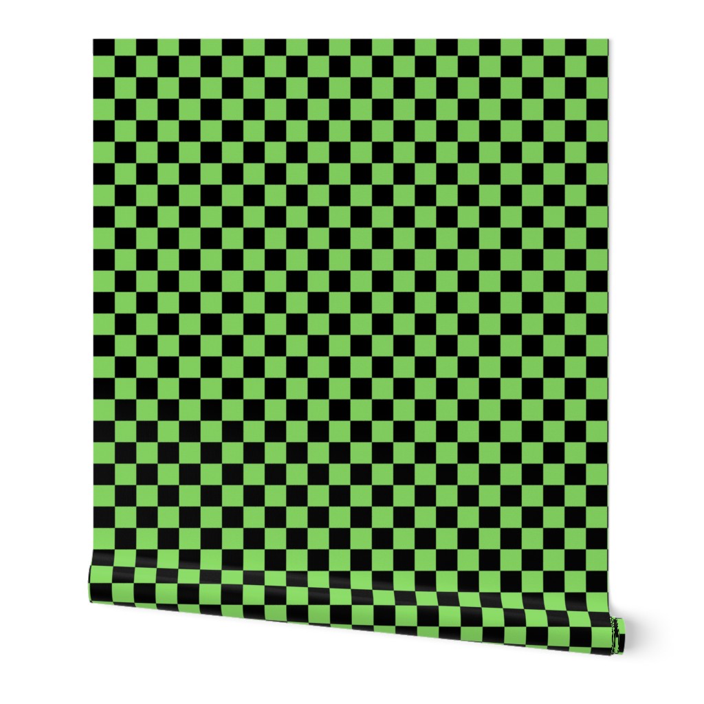 Checks - 1 inch (2.54cm) - Black (#000000) & Pale Green (#89DA65)