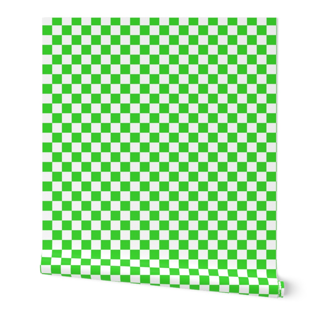 Checks - 1 inch (2.54cm) - White (#FFFFFF) & Light Green (#3AD42D)