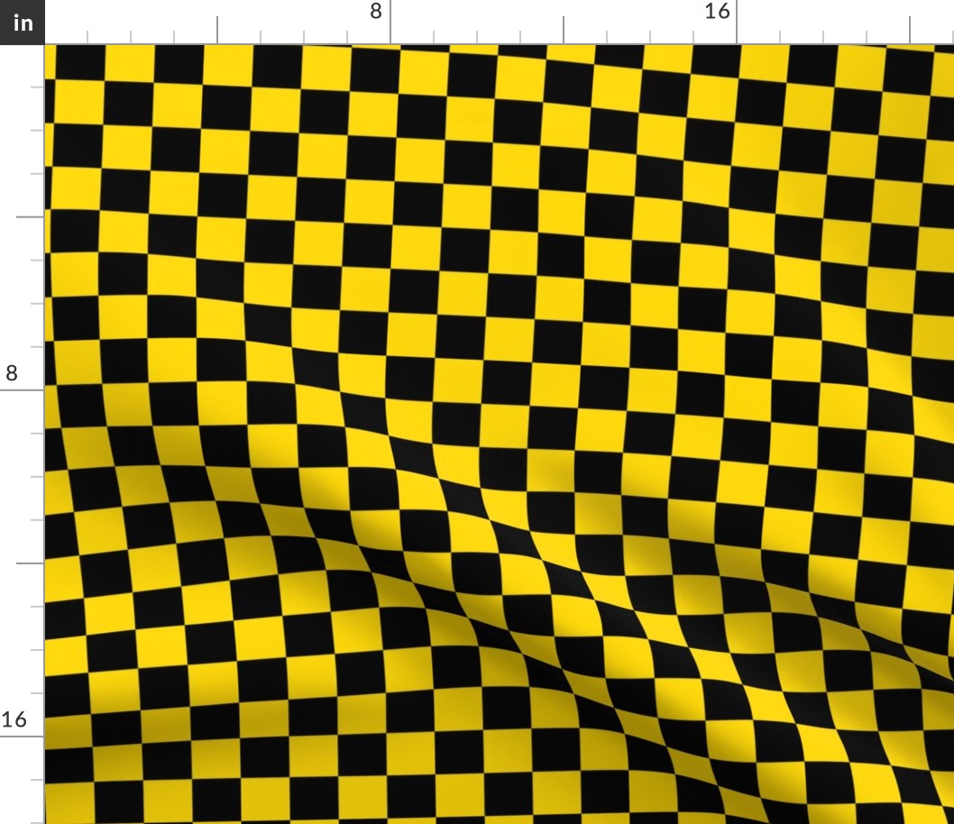 Checks - 1 inch (2.54cm) - Black (#000000) & Mid Yellow (#FFD900)