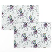 colorful quirky octopus, large scale, white green rainbow