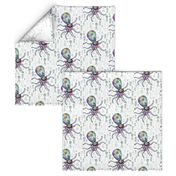 colorful quirky octopus, large scale, white green rainbow