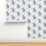 colorful quirky octopus, small scale, white green rainbow