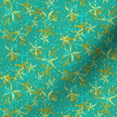 Blue + gold sparkly stars on sea green by Su_G_©SuSchaefer