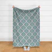 Floral Diamond Doodle in Mint Green, Turquoise and Grey