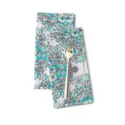 Floral Diamond Doodle in Mint Green, Turquoise and Grey