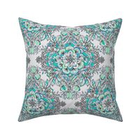 Floral Diamond Doodle in Mint Green, Turquoise and Grey