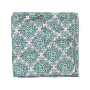 Floral Diamond Doodle in Mint Green, Turquoise and Grey