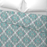 Floral Diamond Doodle in Mint Green, Turquoise and Grey