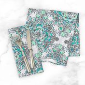 Floral Diamond Doodle in Mint Green, Turquoise and Grey