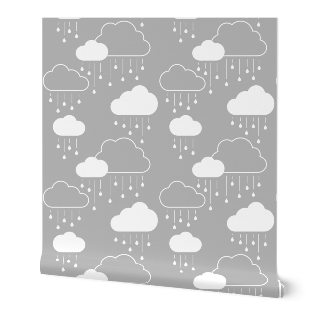 Clouds + Rain - White on Gray