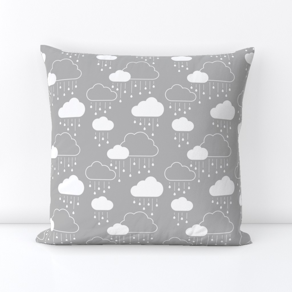 Clouds + Rain - White on Gray