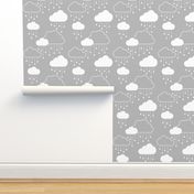 Clouds + Rain - White on Gray