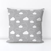 Clouds + Rain - White on Gray