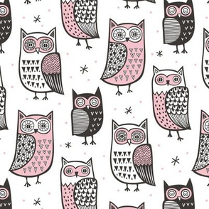 Owls Owl Black&White with Pink