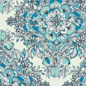 Floral Diamond Doodle in Teal and Turquoise