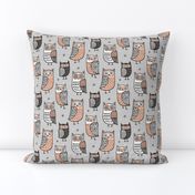 Owls Owl Woodland Fall Winter Black&White on Grey