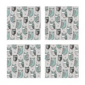 Owls  Owl Woodland Fall Winter Black&White Green on Grey