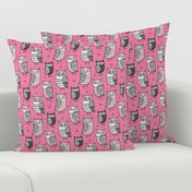 Owls Owl Woodland Fall Winter Black&White on Pink