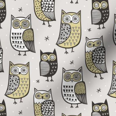 Owls Owl Woodland Fall Winter Black&White Yellow/Green