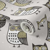 Owls Owl Woodland Fall Winter Black&White Yellow/Green