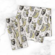 Owls Owl Woodland Fall Winter Black&White Yellow/Green