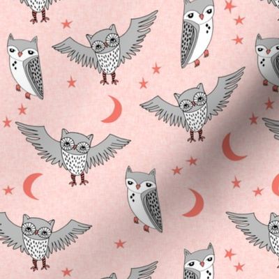 owl // pink rose pink owls grey girls sweet little girls room illustration