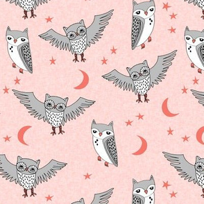 owl // pink rose pink owls grey girls sweet little girls room illustration