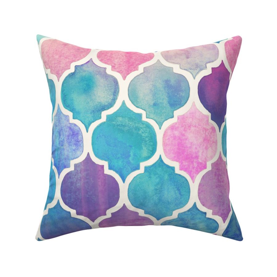 Creativemotions Luxury Quatrefoil Moroccan Pattern Pastel Pink and Purple Throw Pillow Multicolor 18x18 