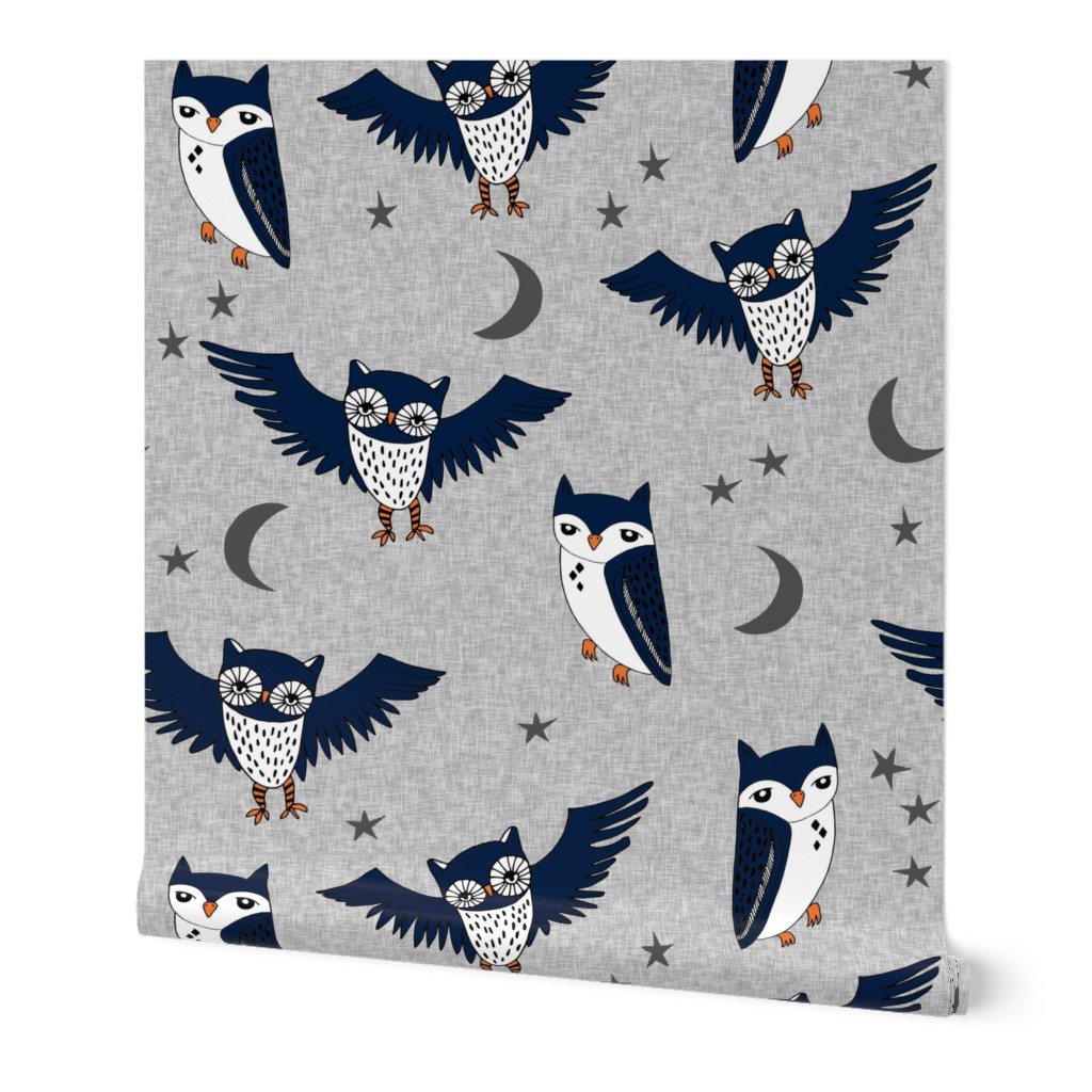 owl // stars moon night owl grey navy kids