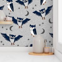 owl // stars moon night owl grey navy kids