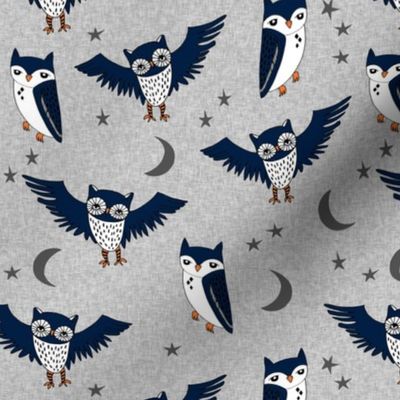 owl // stars moon night owl grey navy kids