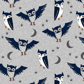 owl // stars moon night owl grey navy kids