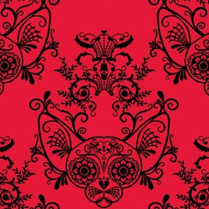  Sugar Skull Sphynx Cat Damask Red