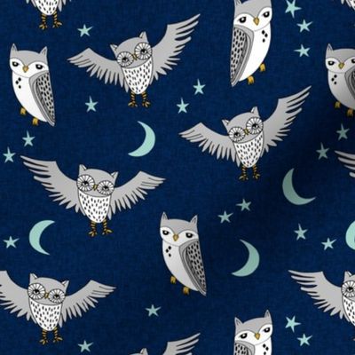 owl // moon stars sky night navy mint grey nursery cute 