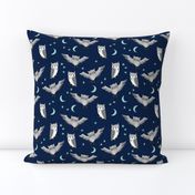 owl // moon stars sky night navy mint grey nursery cute 