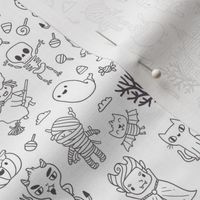 happy halloween characters pattern white 