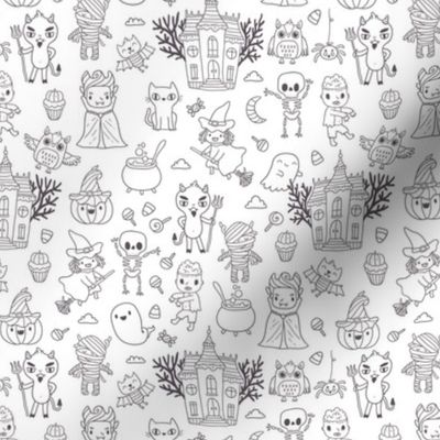 happy halloween characters pattern white 