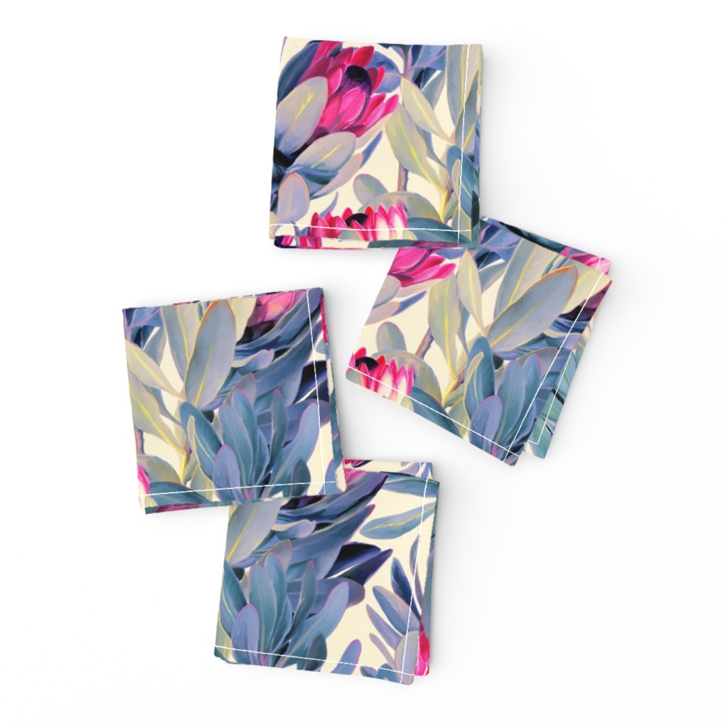 Painted Protea Floral - magenta and grey blue colorway