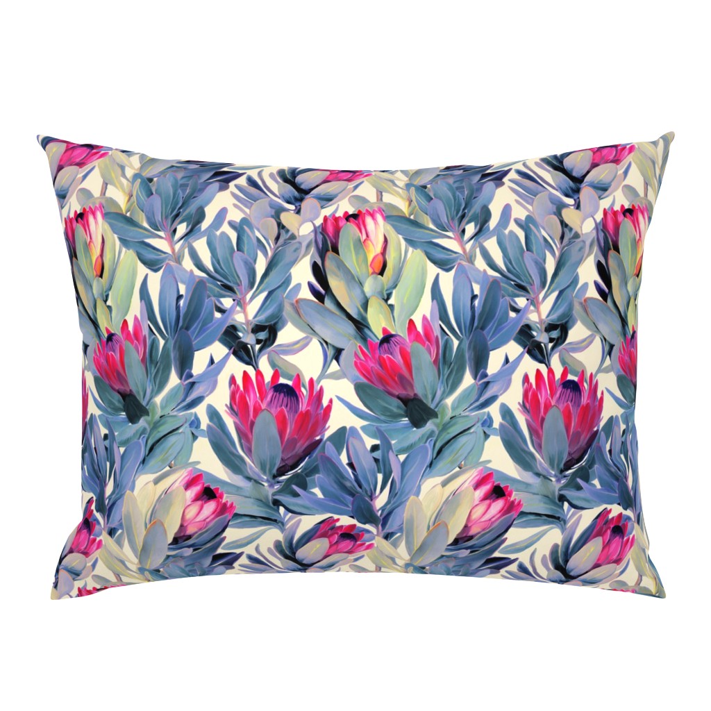 Painted Protea Floral - magenta and grey blue colorway