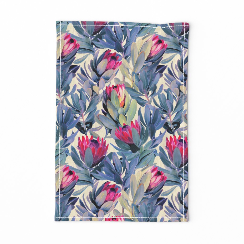 Painted Protea Floral - magenta and grey blue colorway