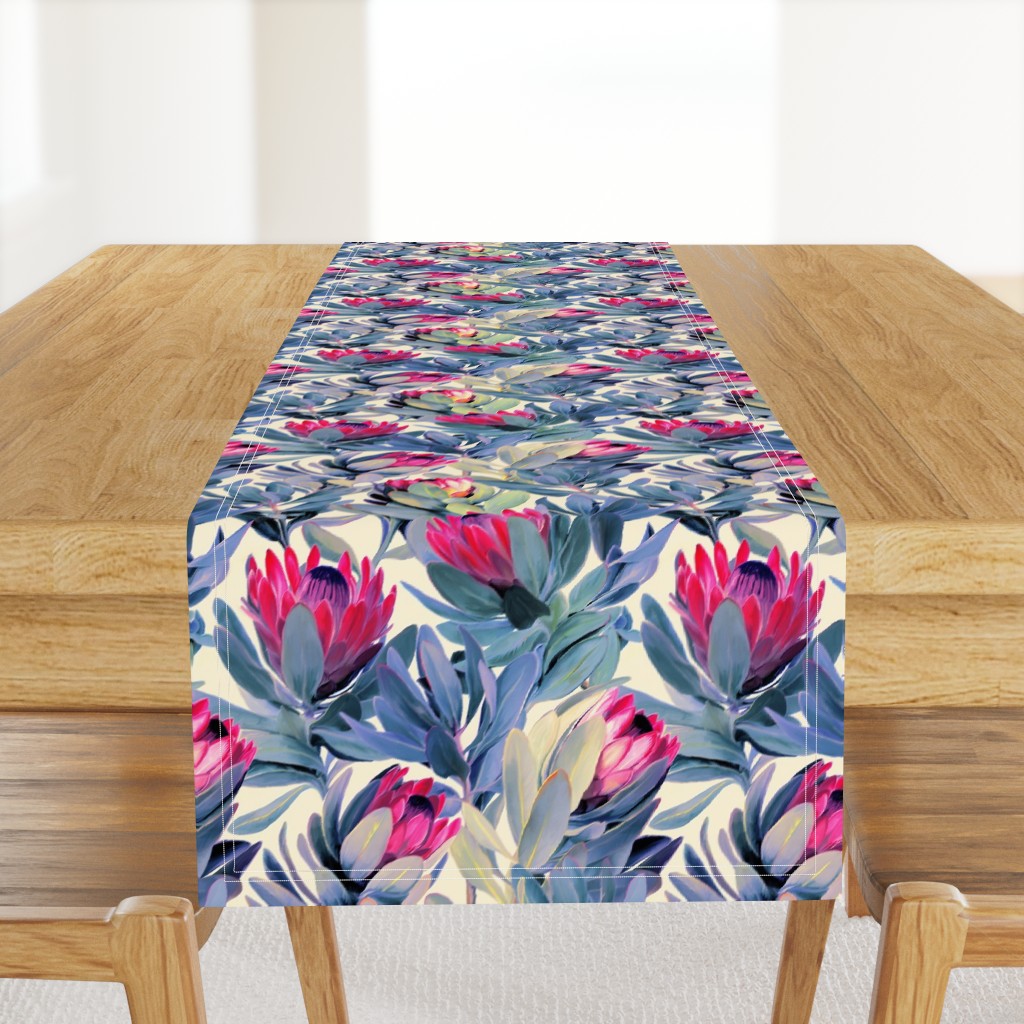 Painted Protea Floral - magenta and grey blue colorway