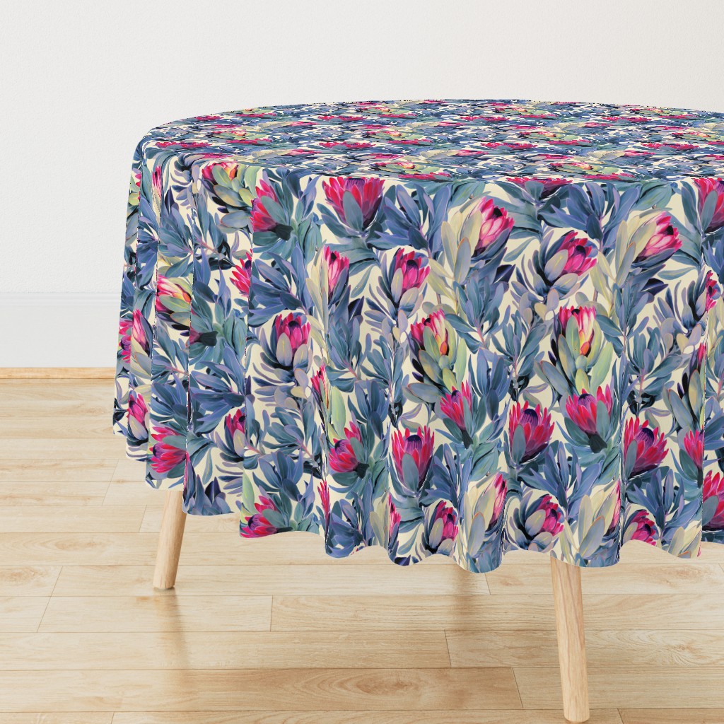 Painted Protea Floral - magenta and grey blue colorway