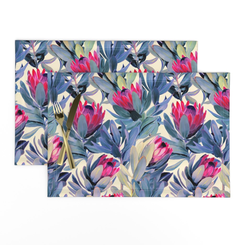 Painted Protea Floral - magenta and grey blue colorway