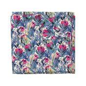 Painted Protea Floral - magenta and grey blue colorway