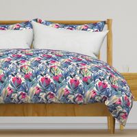 Painted Protea Floral - magenta and grey blue colorway