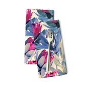 Painted Protea Floral - magenta and grey blue colorway