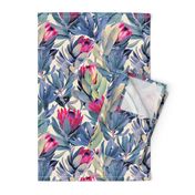 Painted Protea Floral - magenta and grey blue colorway